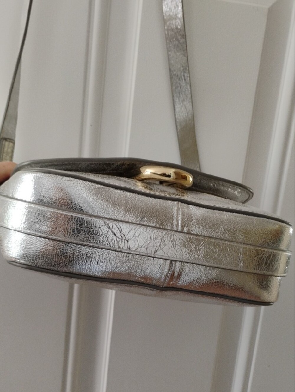 J. Crew Metallic Silver Crossbody Satchel with Gold Accent - Picture 8 of 8
